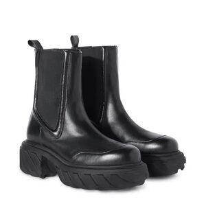 Off-White Black Tractor Motor Leather Boots, NWT, Size 38